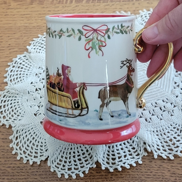 Anthropologie Nathalie Lete Santa's Sleigh Mug - Metallic gold & Bordeaux - Picture 4 of 14